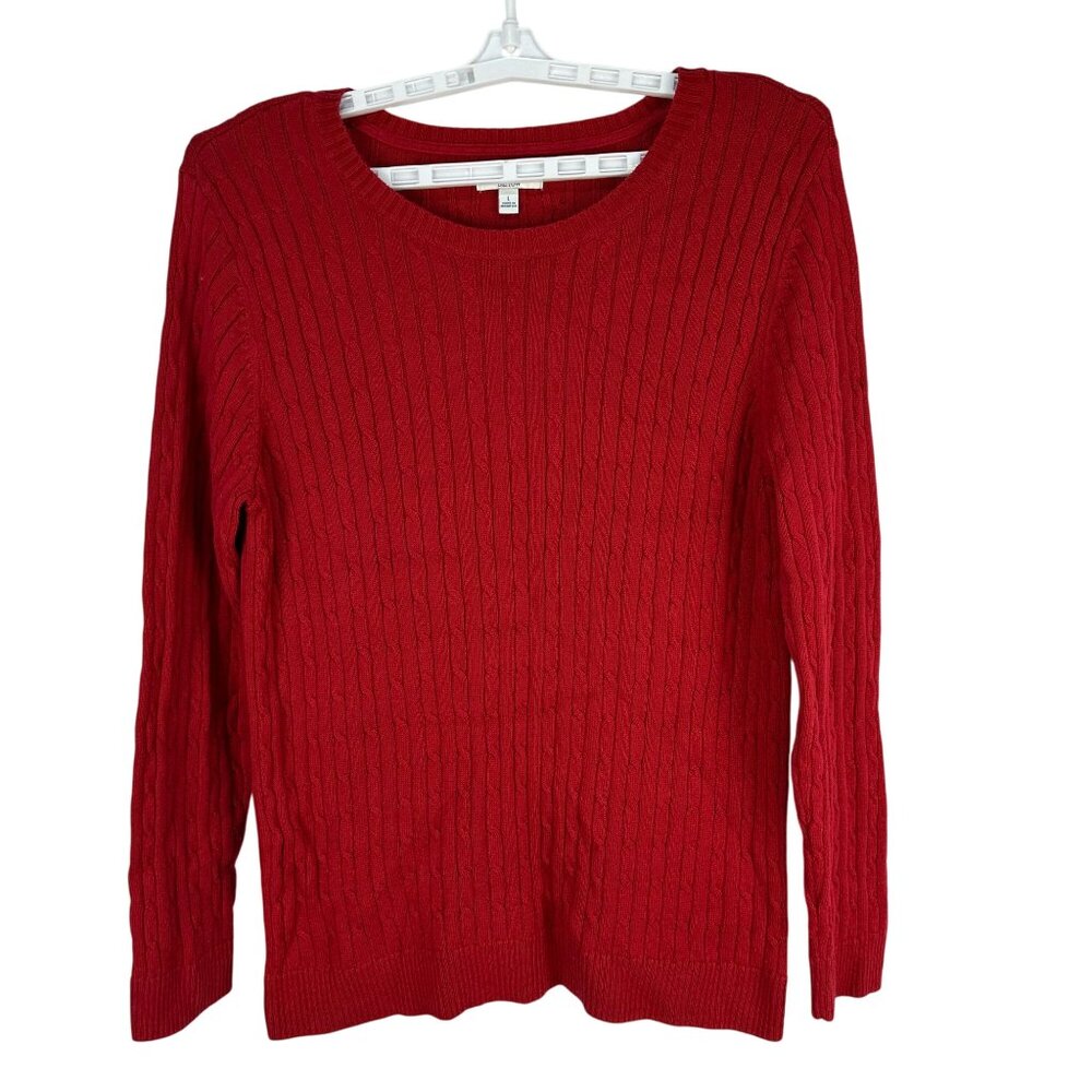 Croft & Barrow Womens Red Cable Knit Cotton Sweater Pullover Size L Crewneck